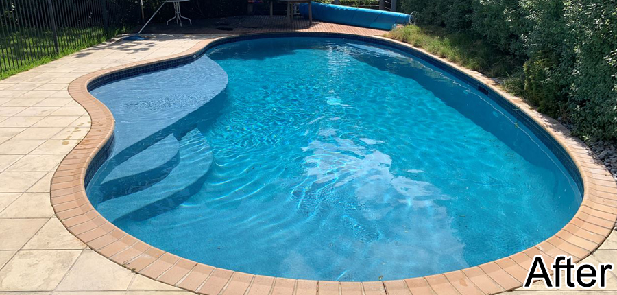 "Revive your pool with our expert swimming pool repair services. Enjoy crystal clear, flawless results just like this beautiful 'after' shot. Contact us for a sparkling transformation today!"